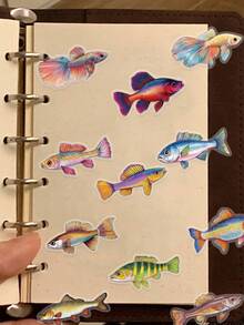 50pcs Soothing Fish Stickers: Compact And Exquisite, Diverse Designs, Including Various Fish Patterns. Perfect For Decorating Phone Cases, Notebooks And Storage Boxes, Firm Adhesion, Suitable For Daily Use. - A - View 5