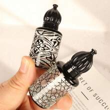TSA Approved 12ml Gothic Vintage Black Dome Crown Cap Glass Essential Oil Roller Bottles, 2 Styles Black Floral & Islamic Geometric Print, Metallic Roller, Leakproof Refillable Travel Containers, Travel Essentials Gift - Multicolor - View 4
