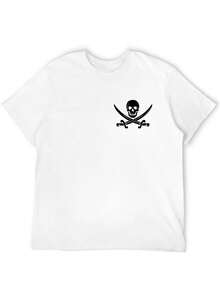 T-Shirt Uomo 100% Cotone 180g Collo Tondo, Stampa Teschio Pirata Con Spade Incrociate Originale, Maniche Corte Traspiranti, Vestibilità Regolare, Stile Casual Audace, Comoda Per Uso Quotidiano, Lavabile In Lavatrice - White - View 4