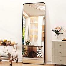 Smooth And Exquisite 59"X 16.2" Full Length Mirror Standing Full Body Mirror With Rounded Corners, Black - Black - View 7