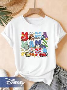Disney Cars Animated Theme T-Shirt With A Round Neck And Short Sleeves, A Stylish And Versatile Gift For Mother'S Day - White - View 1
