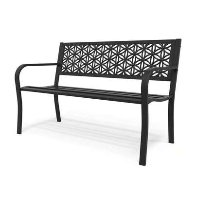 Garden Bench For 2-3 Seaters, Outdoor Patio Bench With Floral Back, Rust Resistant Sturdy Construction Garden Seat