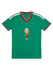 Camiseta de Estilo Casual para la Temporada de Fútbol 2026, Jersey con Cuello en V de Jugador de Fútbol de Dibujos Animados, Camiseta de Verano para Fanáticos del Fútbol, para Hombres y Amigos - Verde - Ver 3