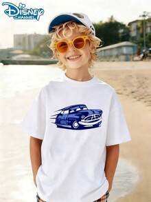 Disney Toddler Graphic T-Shirt - Skin-Friendly Blended Material, Iconic Cars Character & Text, Crew Neck For Warm Weather - 白色 - 查看 2