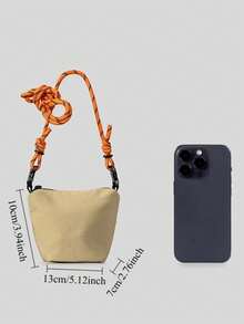 New Minimalist Elegant Phone Bag With Climbing Rope Shoulder Strap, Lightweight Nylon Bucket Crossbody Bag, Casual Versatile - Khaki - View 9