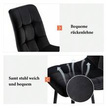 Dining Chair (4 Pcs), Black, Set Of 4 Upholstered Designer Chairs With Backrest, Velvet Seat, Metal Frame - Black - View 5