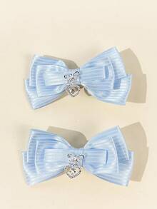 2pcs Women's Solid Color Heart & Bow Hair Clips,Travel,Birthday - Multicolor - View 7