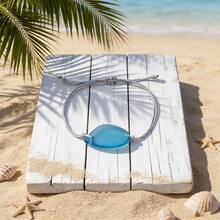 1 chiếc vòng tay dệt thủ công, kiểu Bohemian, có thể điều chỉnh kích thước dành cho nữ, làm từ hạt thủy tinh, chống thấm nước, thích hợp làm quà tặng bạn thân. - vòng tay thủy tinh biển xanh thẳm - Xem 4