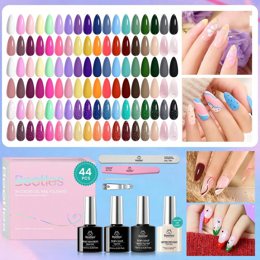 Beetles Spring Gel Polish Set - Fingertip Palette, 32 Colors Valentines Polish Set With Base Top Coat - 45 chiếc, 36 màu sắc rực rỡ theo mùa - Xem 1