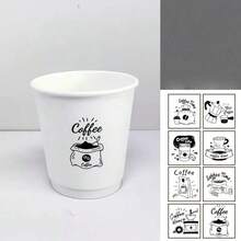 5个320毫升手绘一次性咖啡纸杯带盖，一次性奶茶杯双层外卖ins风自制热饮镂空纸杯，返校用品，冬季用品，感恩节，圣诞节，沙特国庆日，生日，节日，新年，情人节，送给男朋友/女朋友，成人用品 - 白色 - 查看 3