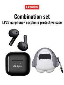 联想LP23蓝牙耳机，配备鲨鱼造型保护盒，半入耳式立体声效果，高清语音通话，高灵敏度麦克风，智能降噪，音乐/游戏双模式，低延迟，长续航，适用于智能手机和电脑 - 查看 3