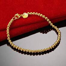 1pc 925 Sterling Silver 18K Gold Plated 4mm Beaded Chain Bracelet, Suitable For Men And Women, Fashionable And Charming, Birthda - như hình - Xem 3