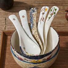 5/6pcs Japanese Style Ceramic Soup Spoons, Household Spoons, Rice Spoons, Dessert Spoons, Coffee Spoons, 6 Different Patterns, Underglaze Design, Microwave And Oven , Suitable For Daily Family Use And Restaurant - View 7