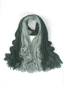 1件亚麻纯色头巾，穆斯林人造丝褶皱流苏边头巾，适合搭配长袍，夏季沙滩围巾/披肩 - 彩色 - 查看 53