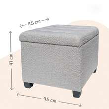 Premium Velvet Storage Ottoman Foot Stool 47L For Living Room Storm Grey - Cloudy Grey Teddy Boucle - View 2