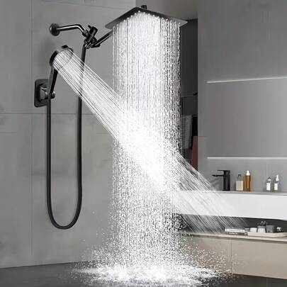 Shower Head Combo, High Pressure Rain Shower Head With Adjustable Extension Arm, 5-Setting Handheld Shower With Long Hose, Powerful Spray For Low Water Pressure,