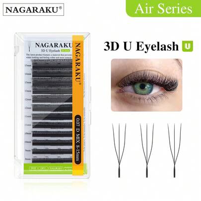  12 líneas NAGARAKU Pestañas postizas falsas en forma de U 3D, pestañas naturales y suaves en forma de U, pelo de mink brasileño de alta calidad, pestañas postizas de pelo de mink, extensión de pestañas en forma de U, pestañas suaves, maquillaje estilo denso de red en forma de cruz
