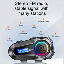 Auriculares inalámbricos para casco de motocicleta Q08, pantalla LCD para batería, volumen, temperatura, 6 modos de efectos de sonido, 25H de duración de la batería, cancelación de ruido inteligente, audio de alta fidelidad, adecuado para cascos de media cara y de cara completa, diseñado para conducir motocicleta - Q08 - Ver 4