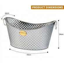 Crystals 26L Galvanised Steel Drinks Cooler Bucket – Oval Ice Beverage Tub With Rope Handles For Party, Garden & Outdoor Use - Bucket - View 2