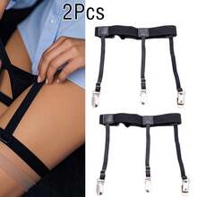 1/2/4 chiếc dây giữ áo sơ mi nam, dây thun điều chỉnh được, dây đeo tất đa năng kiểu Âu Mỹ, phụ kiện thời trang đường phố phong cách punk. - màu đen - Xem 16