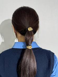 1pc Gold Metal Hair Scrunchie, Adult Hair Accessory, Ponytail Holder, Gold Hair Decor, Gold Hair Tie, Elastic Hair Tie, Home Beauty Women Accessory Gift, Hair Accessory Hair Elastics Hair Rubber Bands Hair Rope Elastic Hair Tie For Outdoor Activities, Vacation, Travel, Outfit Accessories, And Gifting,Festival,Party - Multicolor - View 5