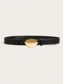 1pc Women's Gold Buckle Classic PU Leather Belt, Fashionable For Commuting, Vacation, Matching Dresses And Pants, Suitable For Dates, Parties, And Daily Wear - Black - View 2