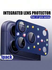 Conjunto de 1 peça - (Lente de imitação de strass) Protetor de lente de strass estilo armadura atualizado, compatível com iPhone 17 Pro Max/17 Pro. Feito de metal, resistente a riscos e ao desgaste, fácil de instalar (disponível em laranja/prata/preto/azul escuro), compatível com capas de telemóvel, sendo um presente ideal para amigos e família. - Multicolorido - Ver 16