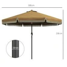 Parasol Ø265 Cm, Patio Umbrella With Fringes, Tiltable Beach Umbrella With 8 Ribs, Ideal For Garden & Balcony In Khaki - A - View 2