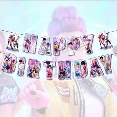Hasbro Banner chữ "Chúc mừng sinh nhật" theo chủ đề nhóm nhạc nữ K-POP, phông nền trang trí tiệc sinh nhật dễ thương dành cho người hâm mộ, trang trí phòng và đạo cụ chụp ảnh.