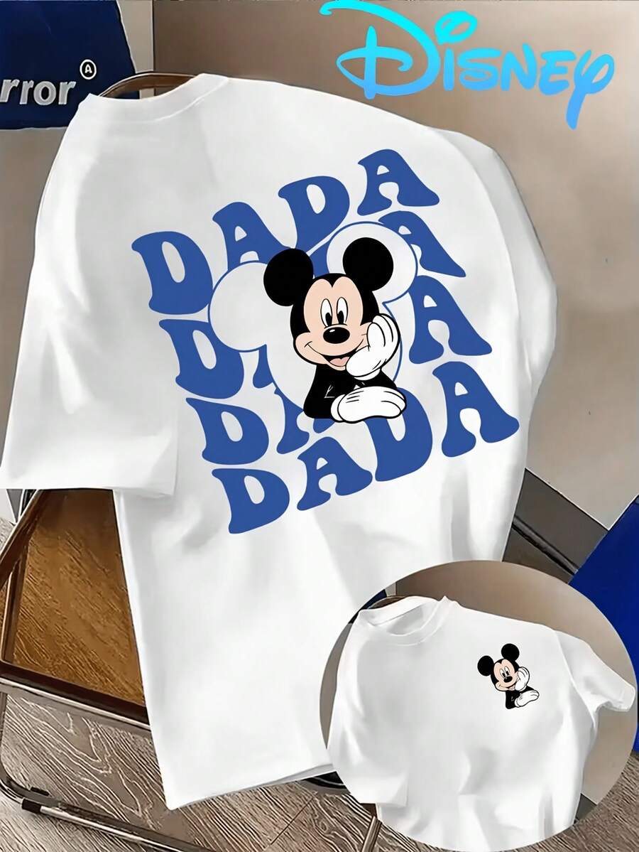 (Disney Licensed)Disney Mickey Mouse "DADA" Father's Day Text Stack Print Men's Oversized Crew Neck Short Sleeve Graphic T-Shirt, Cute Retro Mickey Casual Streetwear Tee For Men Summer Daily Wear, Disney Officially Authorized Men's Short-Sleeved T-Shirts, Mens Clothes, Men, Ropa De Hombre, Summer Clothes, Men Shirts, Graphic Tees, Disney Outfits Men, Graphic Tees, Camisetas Para Hombre, Camisas Para Hombre, Summer Outfits For Men, Father's Day Gift, Perfect Gift For Family And Friends, Which Are Necessary For Birthday Parties, Disney Shirts, Mens Clothes, Summer Clothes, Officially Licensed Disney T-Shirts, Disney Men's And Women's Spring/Summer Fashion Casual Short-Sleeve T-Shirts - trắng - Xem 1