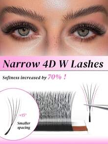 12 Rows D-Shaped Narrow Spacing 4D Lashes, 4D W-Shaped Natural Soft Fanned Out Volumizing Lash Extension - D - 查看 1