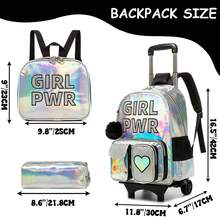 Conjunto de mochila con ruedas 2 en 1 para niñas, bolsa escolar portátil para estudiantes - Maleta con ruedas dos en uno para niñas - Ver 6