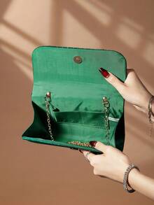 REMANLAND Glamorous Sparkling Rhinestone Decorated Chain Bag, Magnetic Closure, Elegant & Fashionable Party Clutch, Suitable For Women's Birthday Party, Charming Evening Shoulder Bag - Dark Green - View 7