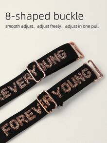 2pcs Fashion Letter Print Women's Bra Straps, Shiny Gold, Forever Young, Replacement Straps, Decorative Elastic Lingerie Accessories, Suitable For Tank Tops, Camisoles, Lace-Up Dresses, Fashion Street Style, Adjustable Non-Slip, Exquisite Straps With Gift Box - Multicolor - View 2