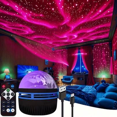 Aurora USB Lamp, Powered By USB, Suitable As Starry Night Light For Bedroom And Music Room. Also Applicable For Home Decor And Bedroom Lighting. Can Be Operated By Remote Control (Battery Not Included).
