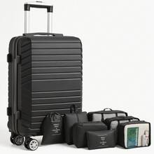 4-Piece Hardside Luggage Set (20/24/28/32 Inch) With 7 Packing Bags, Durable ABS Suitcases With Spinner Wheels,Combination Lock, Lightweight Large Capacity Travel Luggage Set For All Trips, Perfect For Family Vacations, Business Travels, Weekend Getaways, Summer Vacation, Cruise Trips,Back-To-School - 黑色 - 查看 11