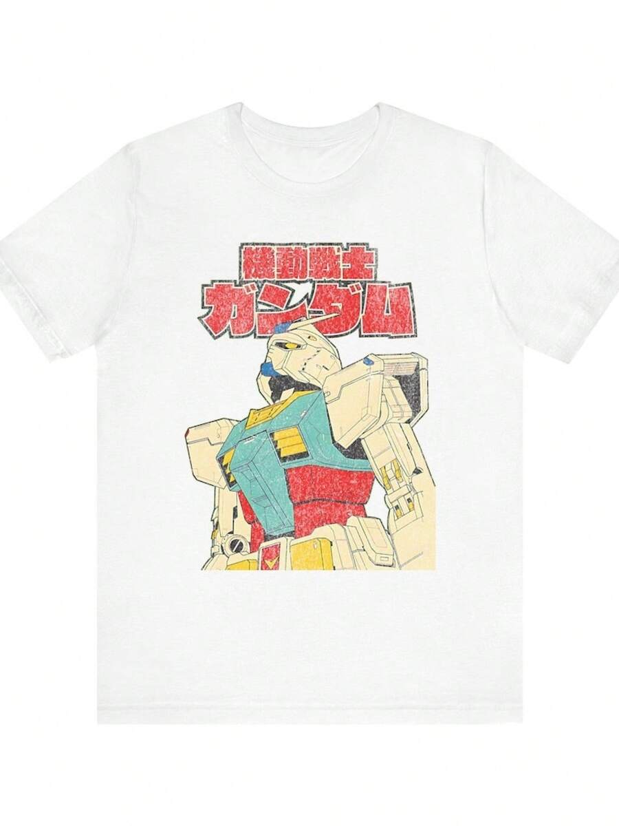 T-shirt vintage de costume mobile : T-shirt rétro d'anime japonais - Blanc - Voir 1