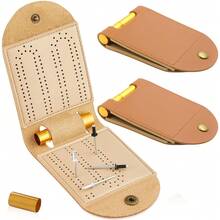 Juego de tablero de cribbage de viaje, tableros de cribbage portátiles únicos de 2 pistas, tablero de cribbage plegable de PU mini con 4 clavijas de cribbage, plegado: 3.14x4.92in, después de desplegar L:10.31in (1 pieza) - 1 pieza - Ver 9