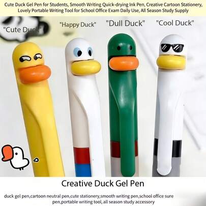 1pc Retractable Duck Shaped Gel Pen, 0.5mm Black Quick-Drying Ink, Cute Cartoon CS Lowercase Pen, Fun Fidget Ballpoint Pen, Student Aesthetic Cartoon Stationery, Office Note-Taking Exam Diary, All Season School Supplies, Duck Shaped Gel Pen, Cute Kawaii Stationery, 0.5mm Black Quick-Drying Pen, Retractable Writing Pen, Sciatica Relief Pen, CS Reminder Pen, Student Office School Supplies, Funny Cartoon Ballpoint Pen, For Office, School, Daily Use, Exam, Diary, Note-Taking
