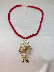 Collar con colgante de pez pintado a mano para mujer | Estilo bohemio multicolor de océano, regalo de Pascua para fiesta de playa - forma de espina de pescado - Ver 10