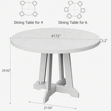 Mesa de comedor redonda moderna de 47 pulgadas para 4-6 personas - Base de pedestal de madera, tablero circular que ahorra espacio, mueble resistente para sala y cocina - Marrón/Blanco - Blanco veteado de madera - Ver 5
