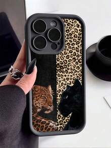 1pc Black & Yellow Leopard Face Minimalist Personalized TPU Shockproof Full Coverage Phone Case, Compatible With Apple 17, 16, 15, 14, 13, 12, 11 Pro Max, Air, And Series - Multicolor - View 3