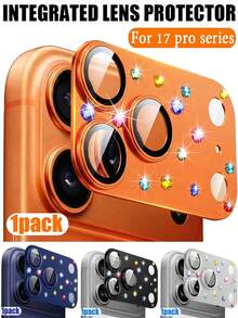 Conjunto de 1 peça - (Lente de imitação de strass) Protetor de lente de strass estilo armadura atualizado, compatível com iPhone 17 Pro Max/17 Pro. Feito de metal, resistente a riscos e ao desgaste, fácil de instalar (disponível em laranja/prata/preto/azul escuro), compatível com capas de telemóvel, sendo um presente ideal para amigos e família. - Multicolorido - Ver 2