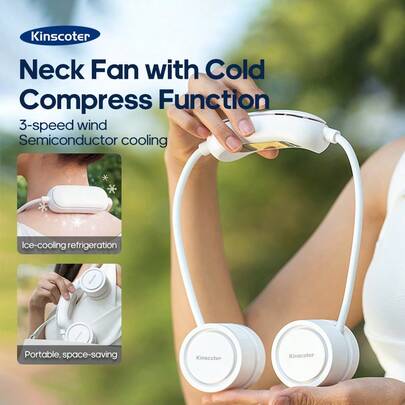 kinscoter 1 pieza Mini ventilador portátil recargable de 1600mAh con cuello colgante, plegable para camping, viajes, playa, enfriador de aire, ventilador de cuello recargable y silencioso