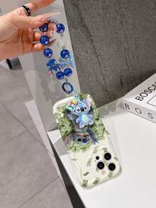 Disney Has Authorized, Phone Case - Chain Set, The Stitch Lilo & Stitch Phone Case Plus A Silicone 3D Or Fluffy Style Stitch Bracelet With Metallic Ring Removable Bracelet, Stitch And Angel Pattern, Compatible With Iphone 17/16/15/14/13/12/11/XS/XR/X Plus Pro Max, Wavy Design Phone Case For Girl, A Stylish Cartoon Summer Phone Case, The Perfect Gift Choice, Phone Protection, Durable Phone Cover, Great Gift For Friends And Family - Kiểu trắng B - Xem 4