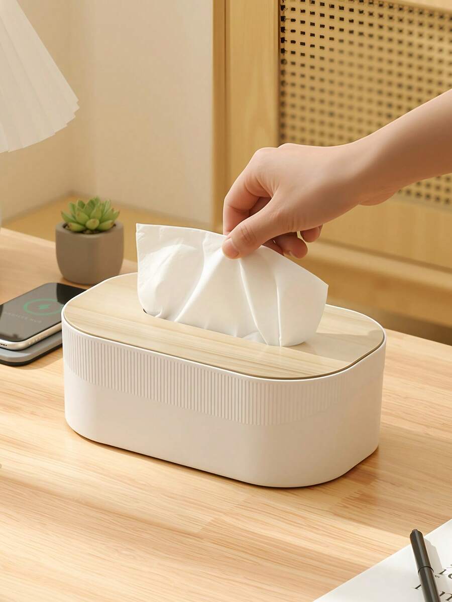 Dispensador de pañuelos de plástico rectangular moderno - Multifuncional, caja de almacenamiento de pañuelos de escritorio elegante, soporte de caja de pañuelos minimalista para escritorio de oficina, hogar, mesa de comedor, decoración del hogar, decoración del dormitorio, accesorios de cocina
