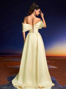 Đầm dạ hội sang trọng Anymoon với ren và sequin, họa tiết hoa 3D, thích hợp cho các buổi dạ tiệc, liên hoan và đám cưới. - Màu vàng - Xem 2