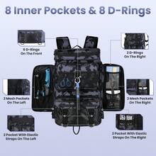 1Pc 42L/11Gal Fishing Backpack Large Capacity Fishing Tackle Storage Bag With Rod Holders 16-Pocket Water-Resistant With Divider Adjustable Padded Straps For Fishing Gear Outdoor Camping Hiking Spring Summer - Camouflage - View 3