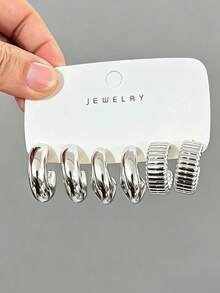 3-9 Paar dicke Silber Ohrringe Set, Silber Ohrringe mit geringer Allergie für Frauen, modisches Ohrringe Set mit mehreren Elementen - Silber - Übersicht 6