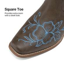 Women's Western Cowboy Boots Square Toe Embroidered  1.37-Inch Low Chunky For Country Music Festivals Theme Party And Concert Mid-Calf Boots - Màu nâu Sô-cô-la - Xem 4